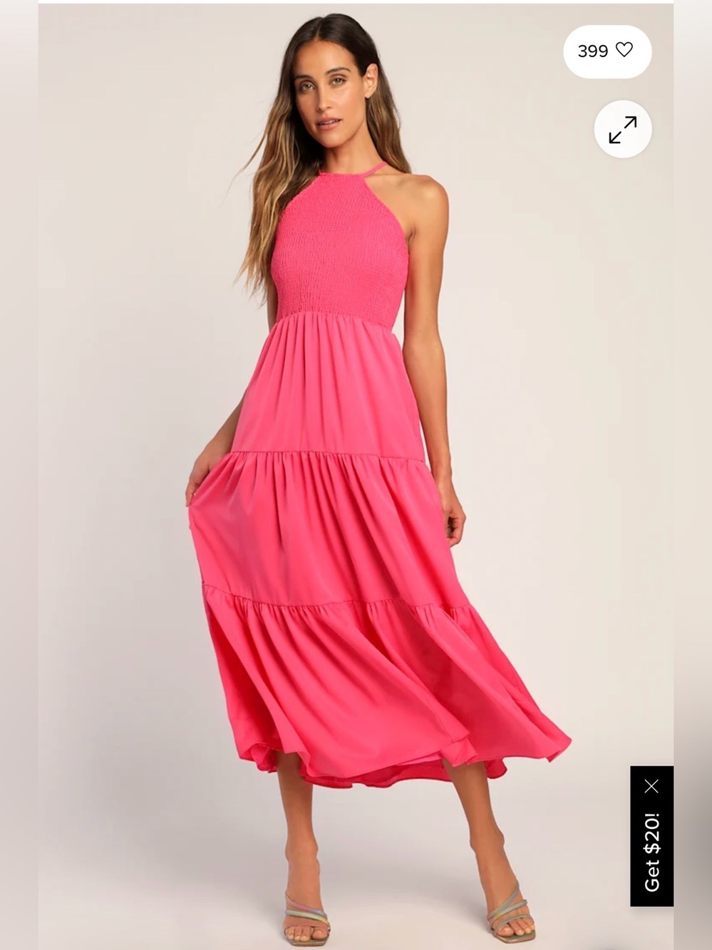 Lulus Dress Womens Pink Halter Tie Back smocked maxi- midi dress